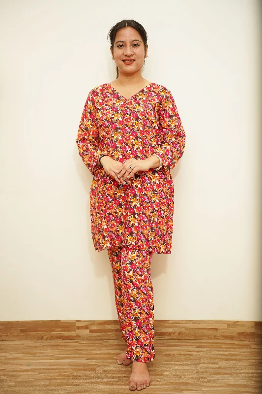 Vibrant Bloom Rayon Night Suit