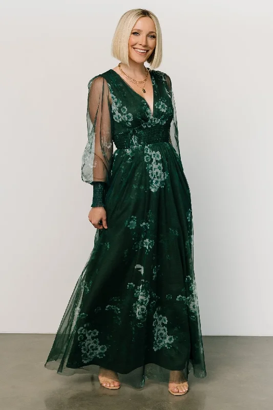 Urban Sense Layla Tulle Maxi Dress | Dark Green Multi