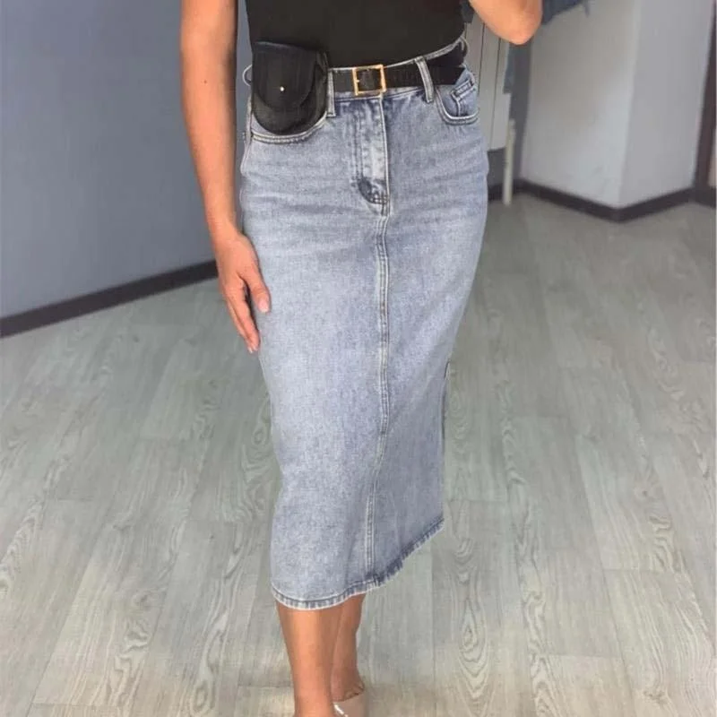 Light And Breathable Long Denim Skirt Women Vintage High Waist Jeans Skirt with Belt Light And Breathable Long Denim Skirt Women Vintage High Waist Jeans Skirt with Belt