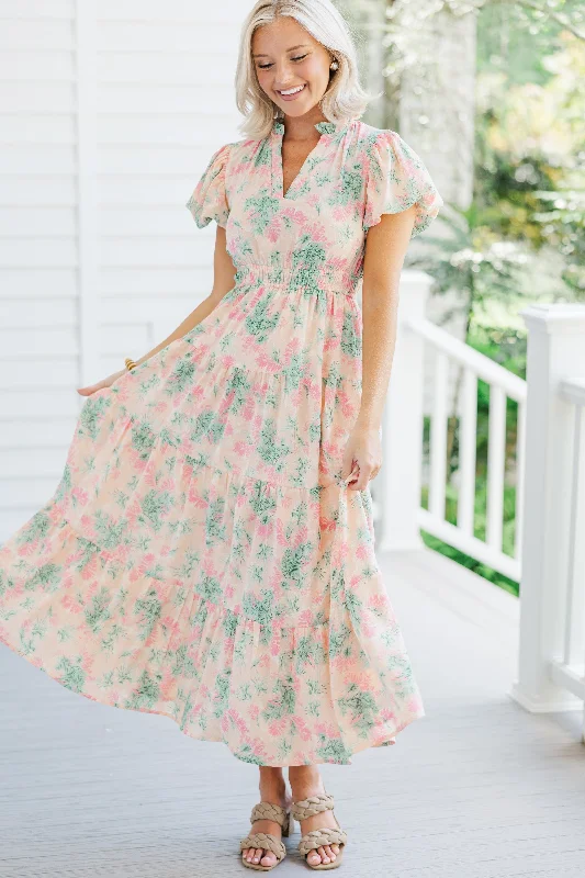 Heard It All Peach Pink Floral Maxi Dress