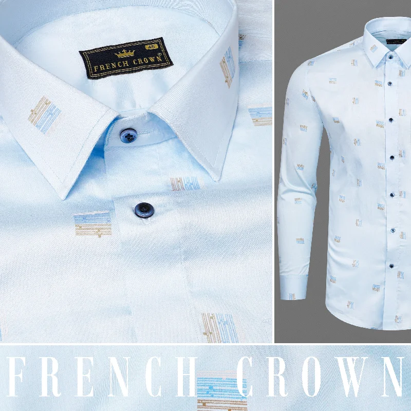 Comfortable And Casual French Pass Blue Printed Super Soft Premium Cotton Shirt