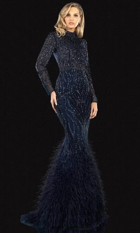 Terani Couture - Feathered Mermaid Evening Gown 2021GL3141 - 1 pc Navy In Size 8 Available