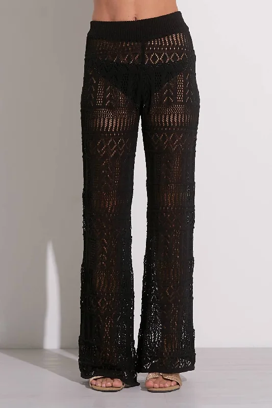 Ethnic Style Crochet Wide Leg Pants In Black
