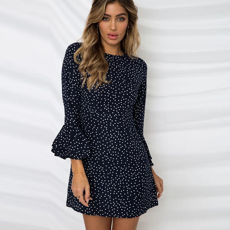 Casual Polk Dot Print Long Sleeves Short Dresses