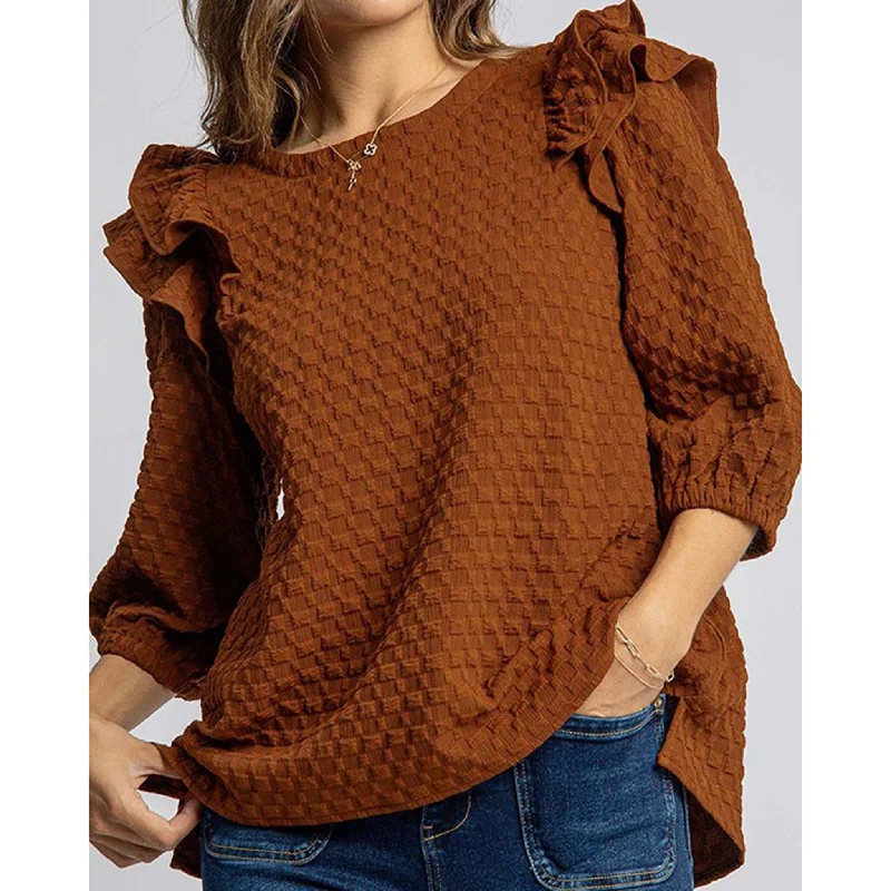 Dynamic Fashion Women's Solid Cinnamon Waffle Textured Shirt