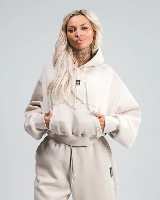 Celebrity Style WOMENS OVERSIZED CROP HOODIE - TAN