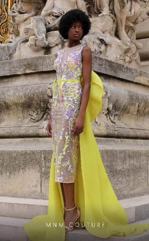 Designer Style MNM COUTURE K4062 - Sheer Tea-length Dress with Train