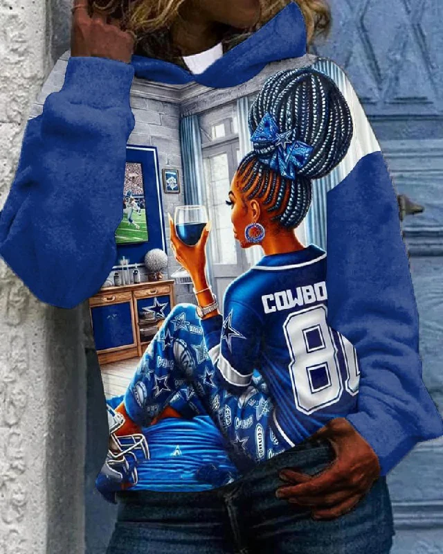 Embroidered Letters Cowboy Nation Long-sleeved Hoodie