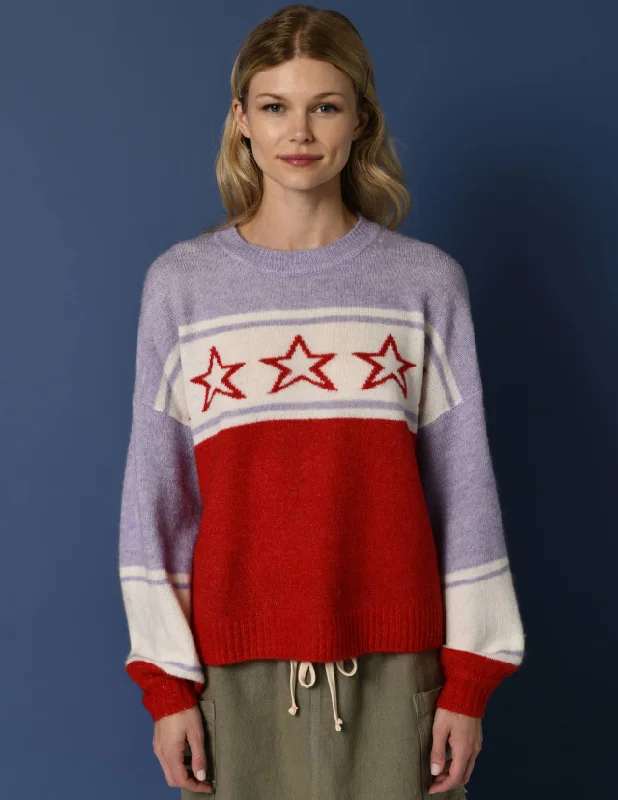Warm Atmosphere Sundry Star Intarsia Sweater in Flare Red