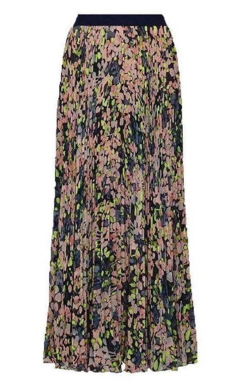 Elegant Temperament Pleated Floral Maxi Skirt