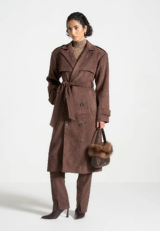 Warm Atmosphere Suede Trench Coat - Brown