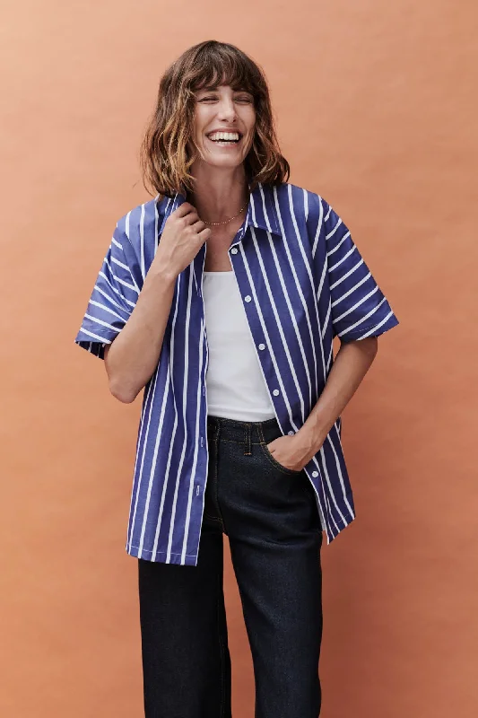 Girl Style Women's Ava Short Sleeve Shirt - Blue/White
