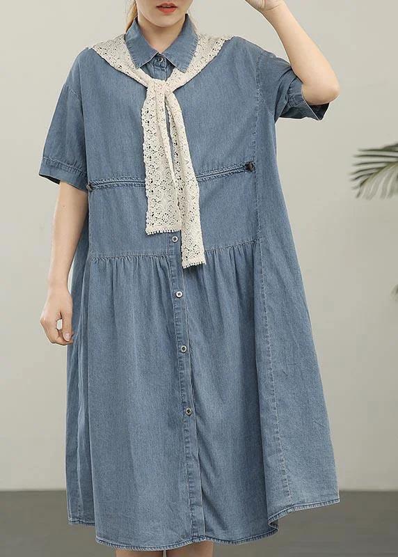 Low-key Luxury 2024 Wash Casual Lace Shawl Two Piece Denim Dress