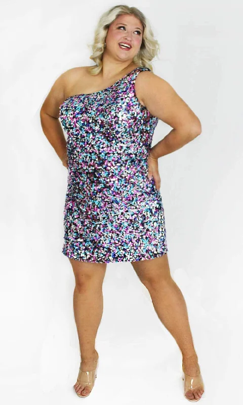 New Autumn And Winter Styles Sydney's Closet SC8135 - Asymmetric Neck Shimmer Cocktail Dress
