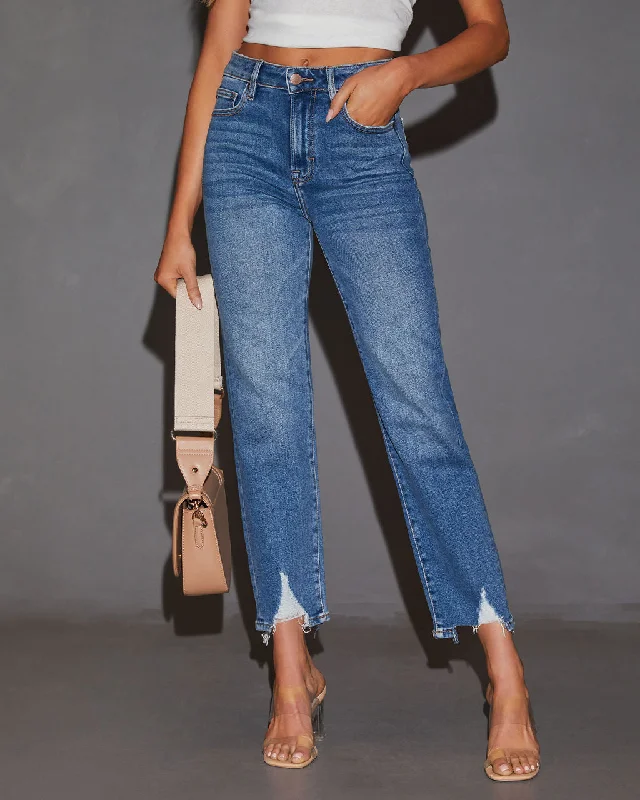 Noble And Elegant Katia Frayed Hem Straight Leg Jeans