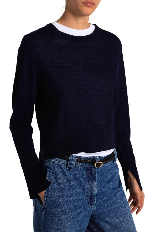 Unique Design Saint Art Elodie Layered Crewneck Sweater in Navy