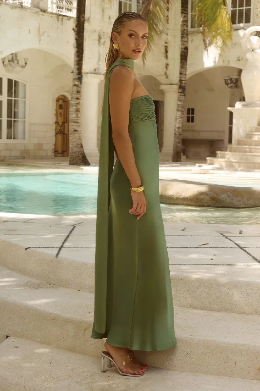 Simple Solid Color ELSA MAXI DRESS - OLIVE