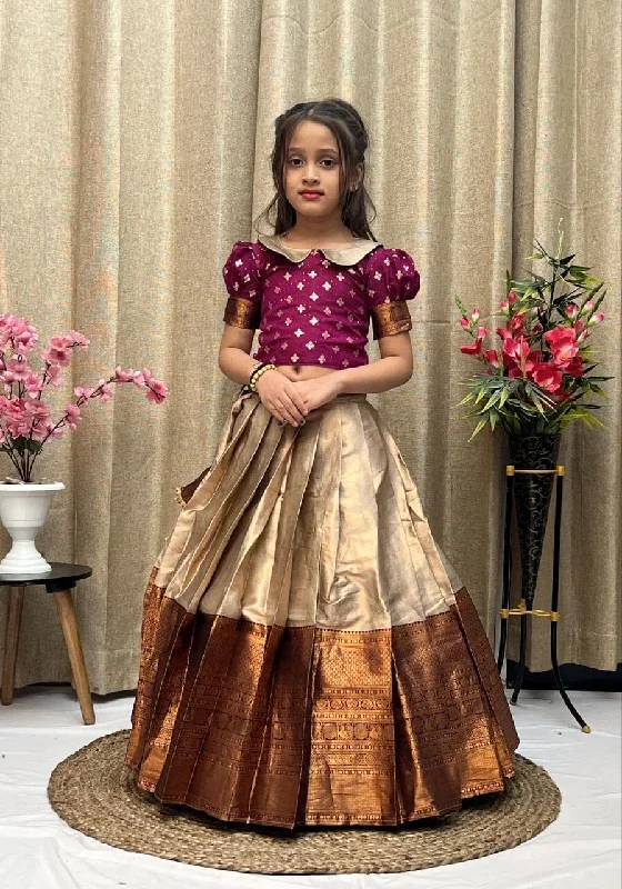 Wine Gold Lichi Silk Kid’s Lehenga Choli