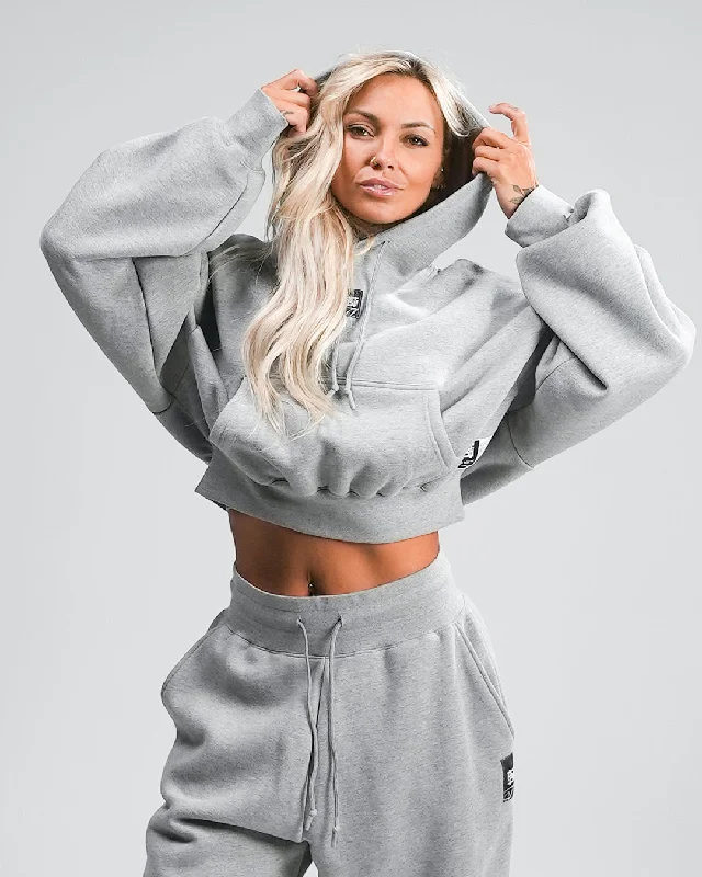 Fresh And Natural WOMENS OVERSIZED CROP HOODIE - HEATHER GREY