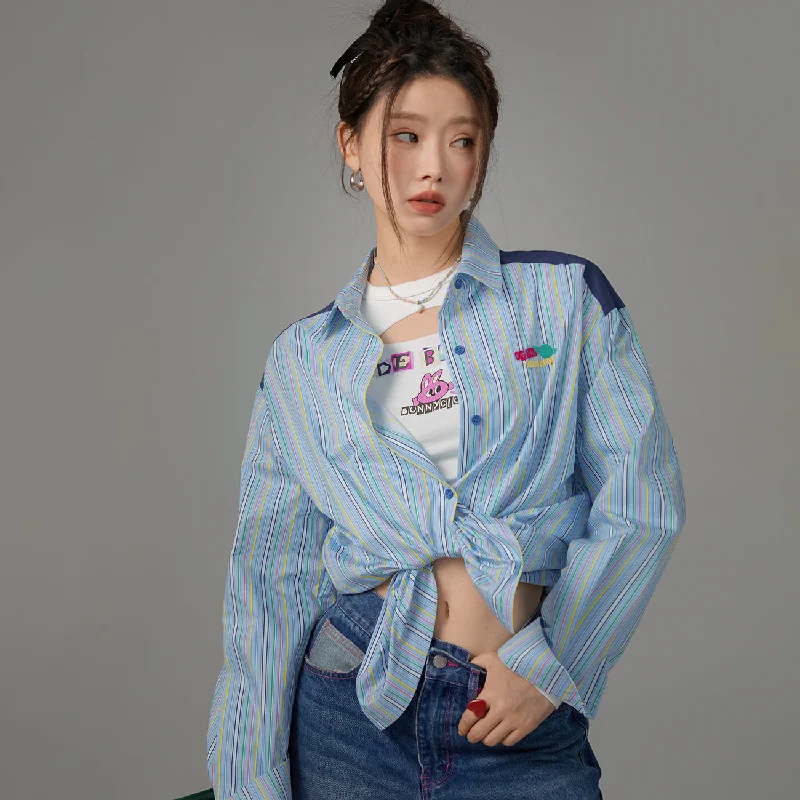 Unique Design Vertical Stripes Oversized Shirt