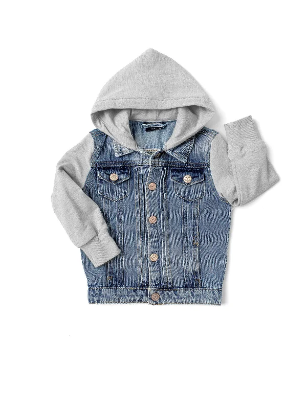 Beautiful Romance Hooded Denim Jacket - Grey