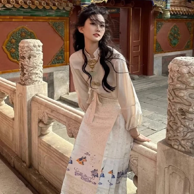 Traditional Chinese Hanfu Shirt and Horse-Face Skirt 2-Piece Set Full Length Dress