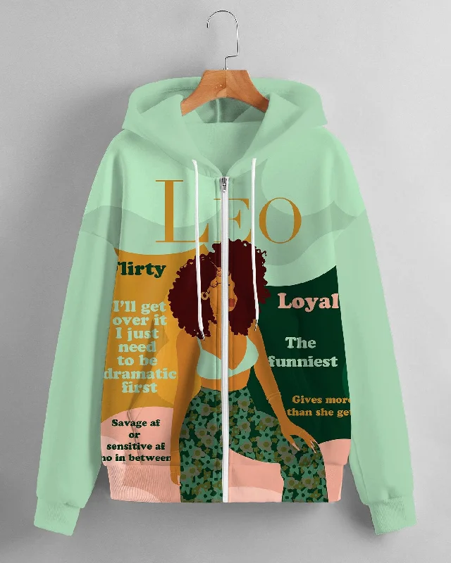 Classic Style Women's Fashion Daily Black Leo Women Print Long Sleeve Zipper Hoodie