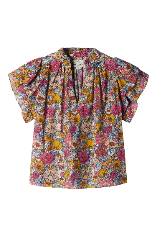 Designer Style Trovata Birds of Paradis Clover Blouse in Dawn Fleurettes