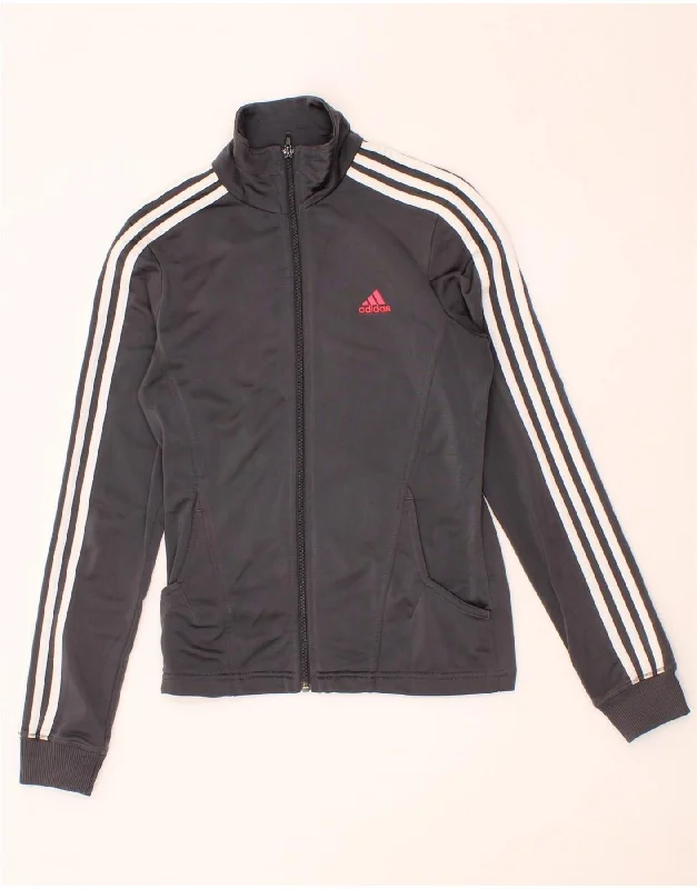 Short Design ADIDAS Womens Tracksuit Top Jacket UK 10 Small  Grey Polyester
