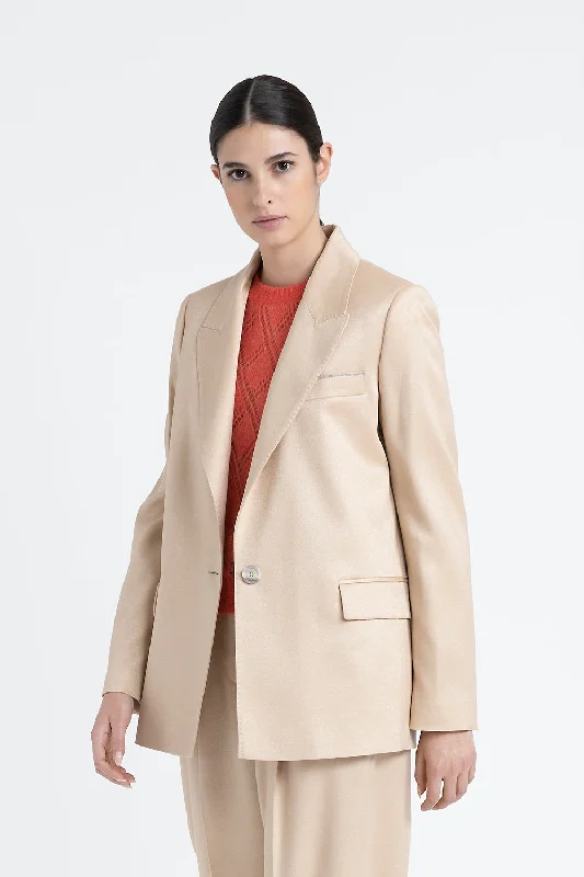 Fashionable And Versatile Single-breasted blazer in wool and glossy viscose jaspé flannel
