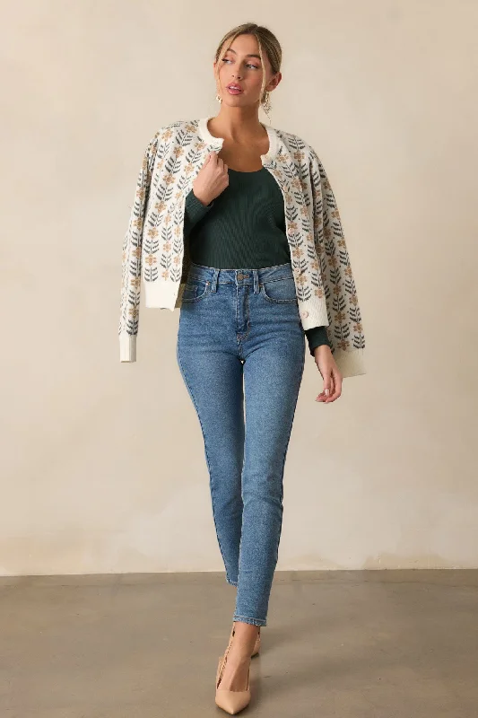 Designer Style Petal Palette Ivory Button Front Cardigan