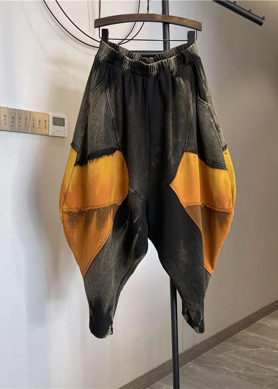 Body Design Style Orange Pockets Elastic Waist Patchwork Denim Harem Pants Spring
