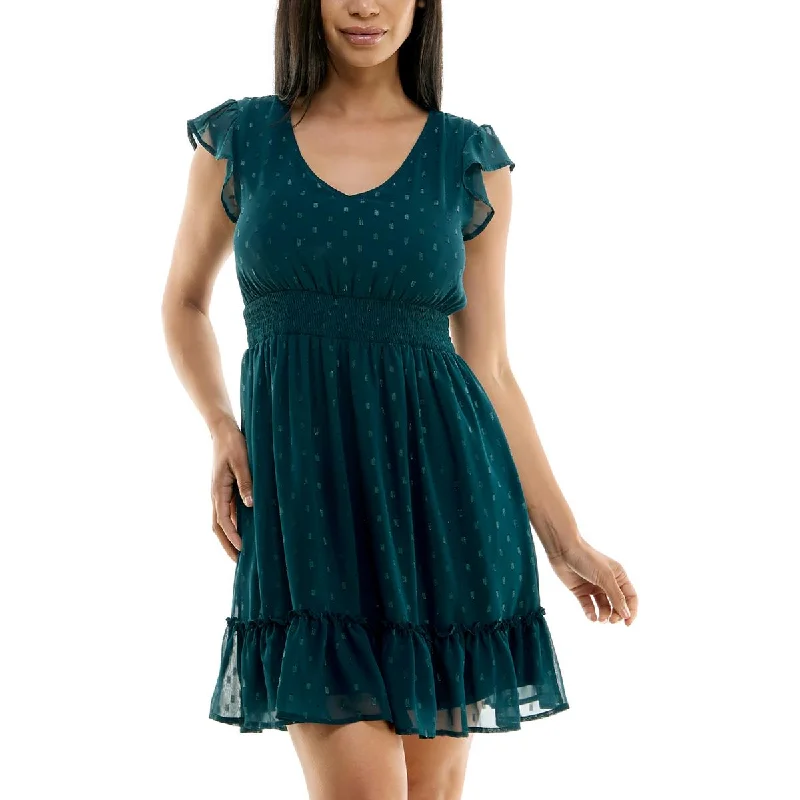 Stretch Design Jolt Womens Metallic Polka Dot Mini Dress