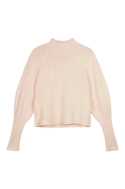 College Style Repeat Cashmere Wool Sweater with Ribbed Stand Collar
 in Pearl