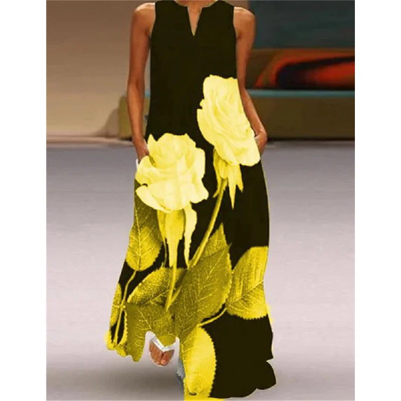 Casual And Versatile Plus Size V Neck Floral Long Dresses