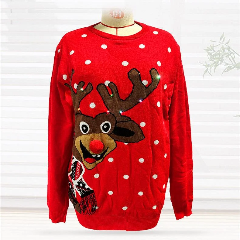 Christmas Elk Red Loose-fitting Knitted Sweater