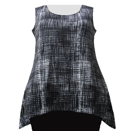 Black & Grey Grid Shark Bite Hem Tank Top Women's Plus Size Tank Top