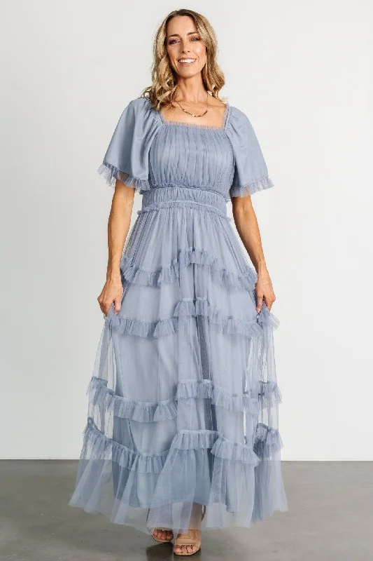 Bottom And Versatile Magdalena Tulle Maxi Dress | Dusty Blue