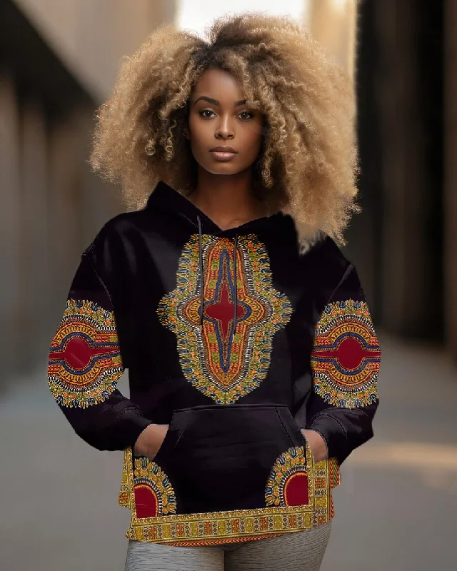 Designer Style Ankara African Colorful Print Long Sleeve Hoodie