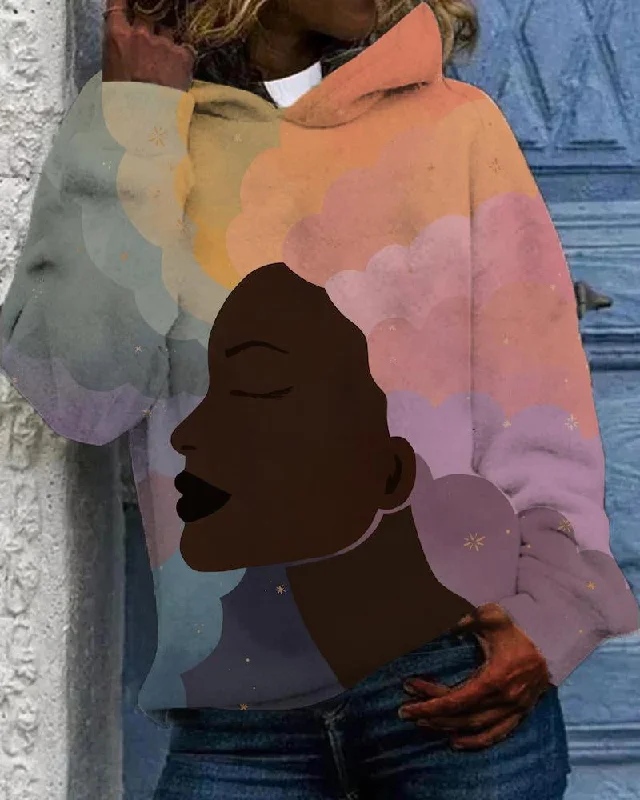 High-end Fabrics Colorful black girl printed hoodie