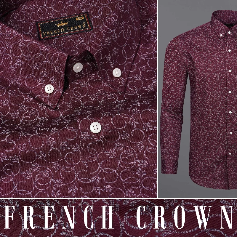 Wine Berry Ditzy Floral Twill Premium Cotton Shirt