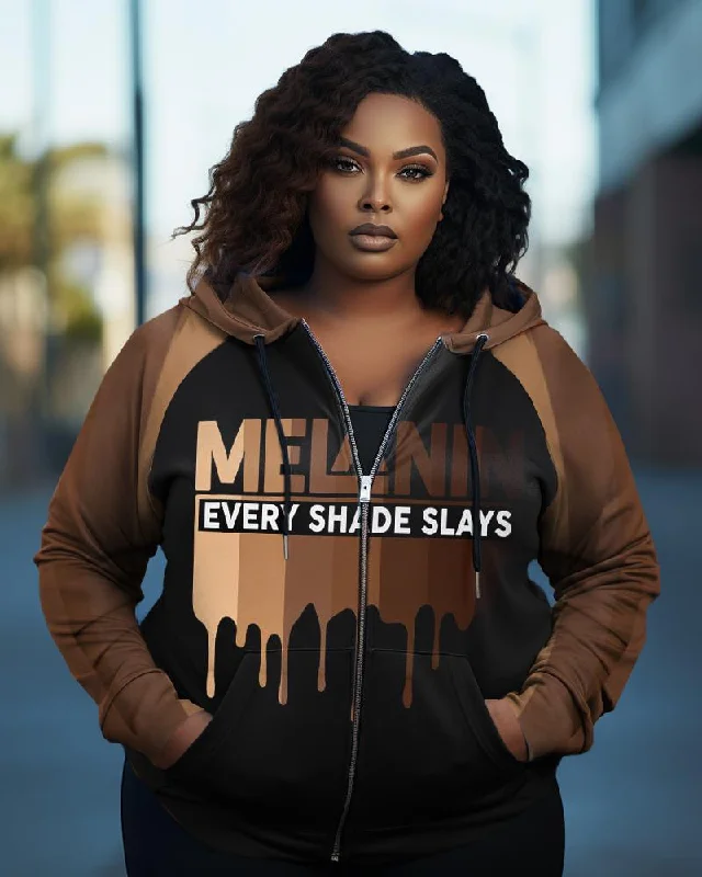 Melanin Every Shade Slays Zip Hood Long Sleeves Hoodie