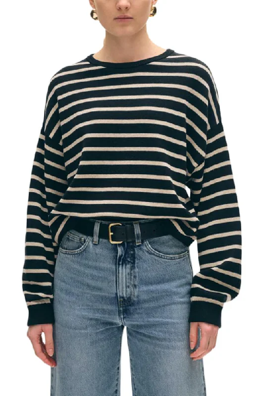 Exclusive Customization White & Warren Cotton Linen Drop Shoulder Sweater in Black - Flax