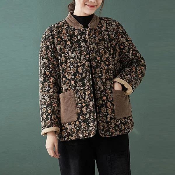 Spiritual Vitality Winter Vintage Print Loose Comfortable Female Outerwear Coats