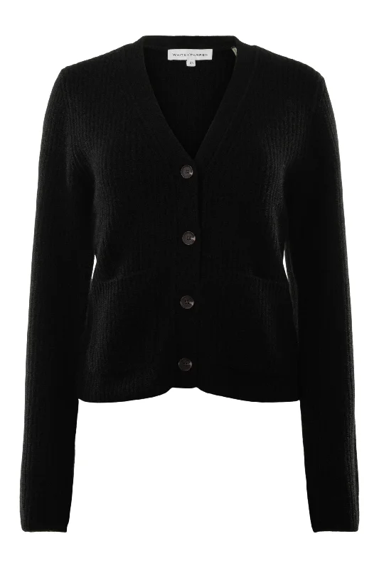 Free And Casual White & Warren Cashmere Fluted Sleeve Cardigan in Black