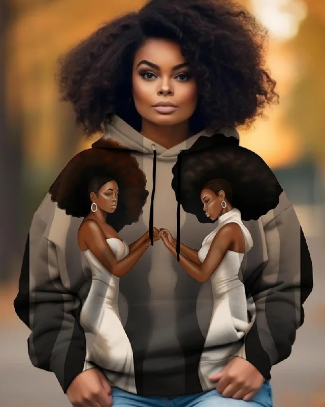 Bottom And Versatile Black Girl Artistic Printed Women's Hoodie