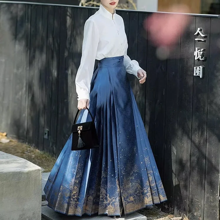 Traditional Chinese Hanfu Shirt and Horse-Face Skirt 2-Piece Set