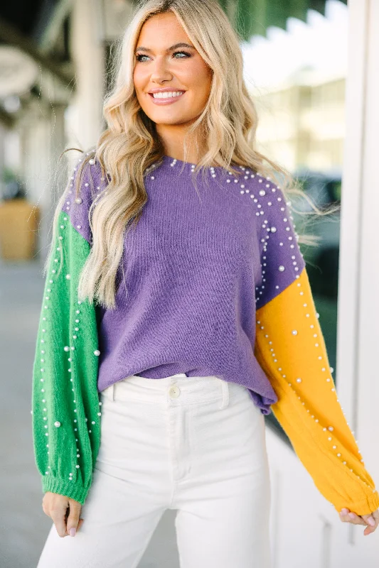Short Design Can't Help But Love You Purple Embellished Sweater
