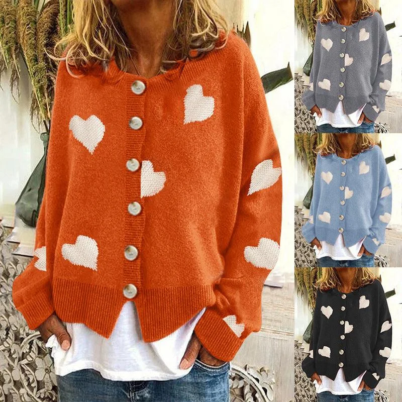 Women's Heart Sweater Single Breasted Cardigan Knitwear Coat Outwear Clothes