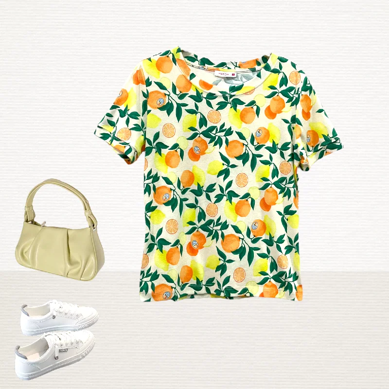 Denim Design Patch Women Clothes Casual Floral Printed Short Sleeve T-Shirt